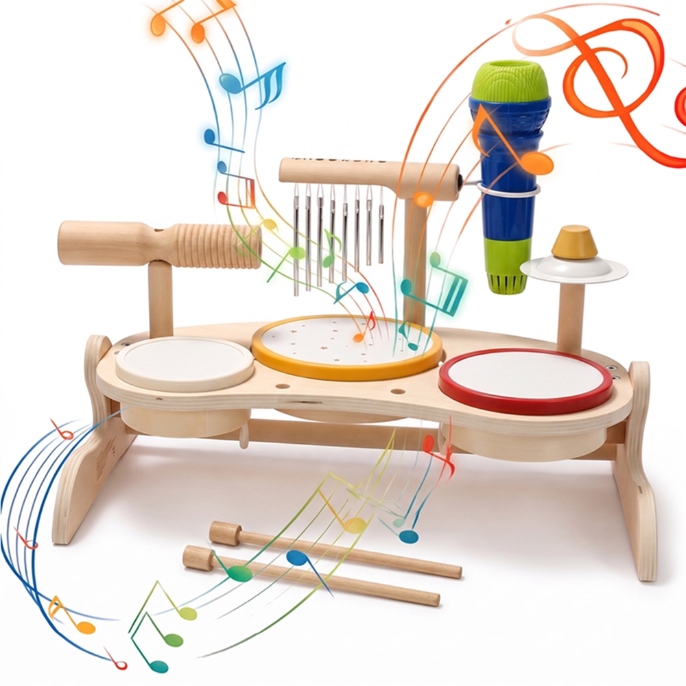 Kids Wooden Drum Set Musical T - Musical Instrument Harmonium recension och pris